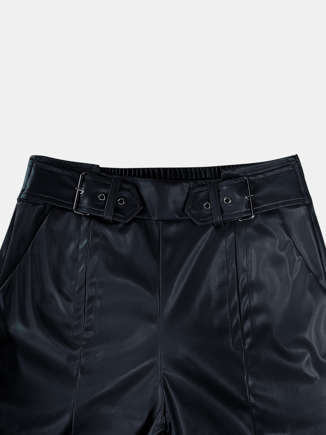 Half elastic waist wide leg pants, opaque.