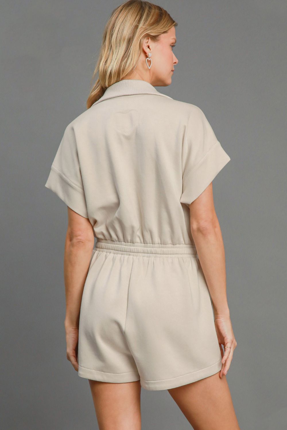 Plus Size Half Sleeve Dolman Sleeved Romper with Pockets and Drawstring.