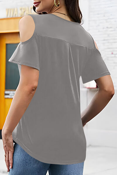 Half Zip Cold Shoulder Top