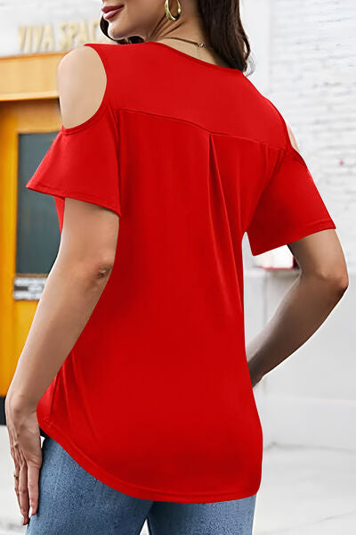 Half Zip Cold Shoulder Top