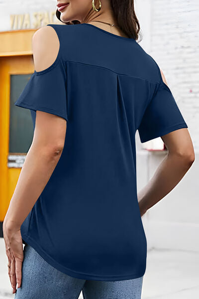 Half Zip Cold Shoulder Top