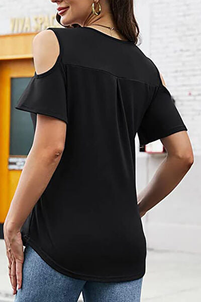 Half Zip Cold Shoulder Top