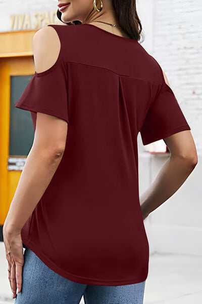Half Zip Cold Shoulder Top