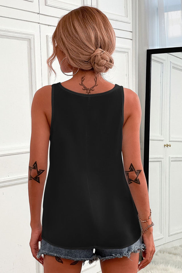 Half-zip scoop neck tank top.
