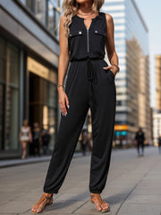 Backless Wide Strap Wide Leg Jumpsuit with Tied Openwork.