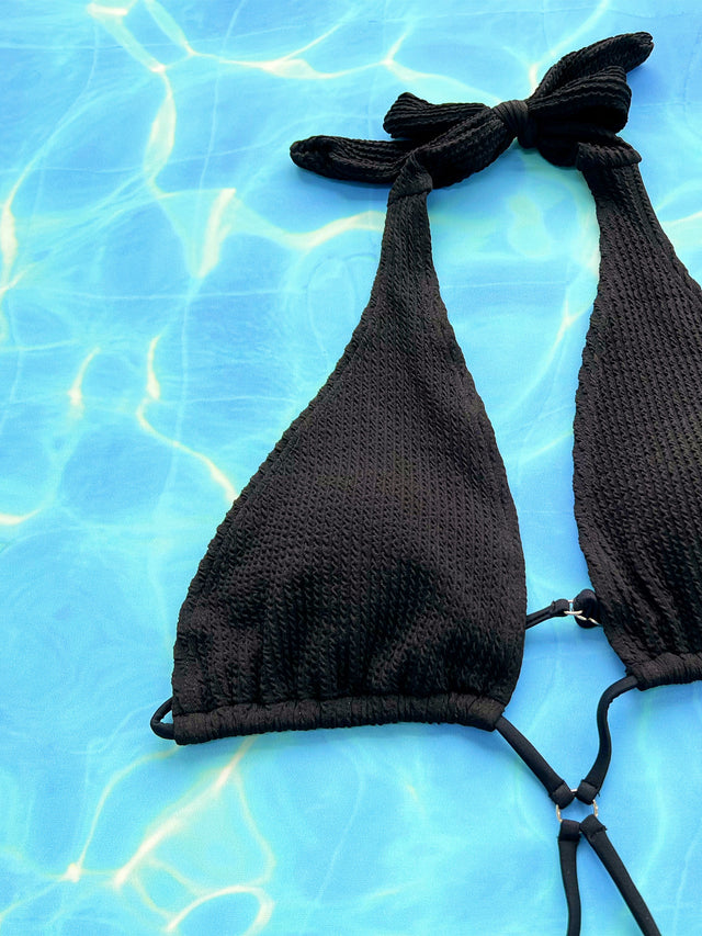 Halter Neck Side Tie One-Piece Swimsuit.