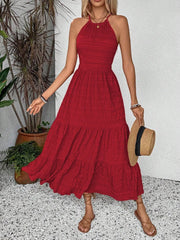 Halter Neck Smocked Tiered Dress.