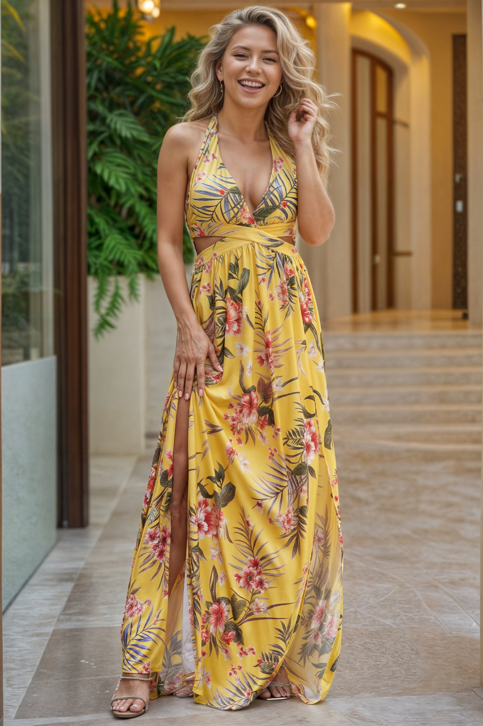 Halter Neck Split Dress.
