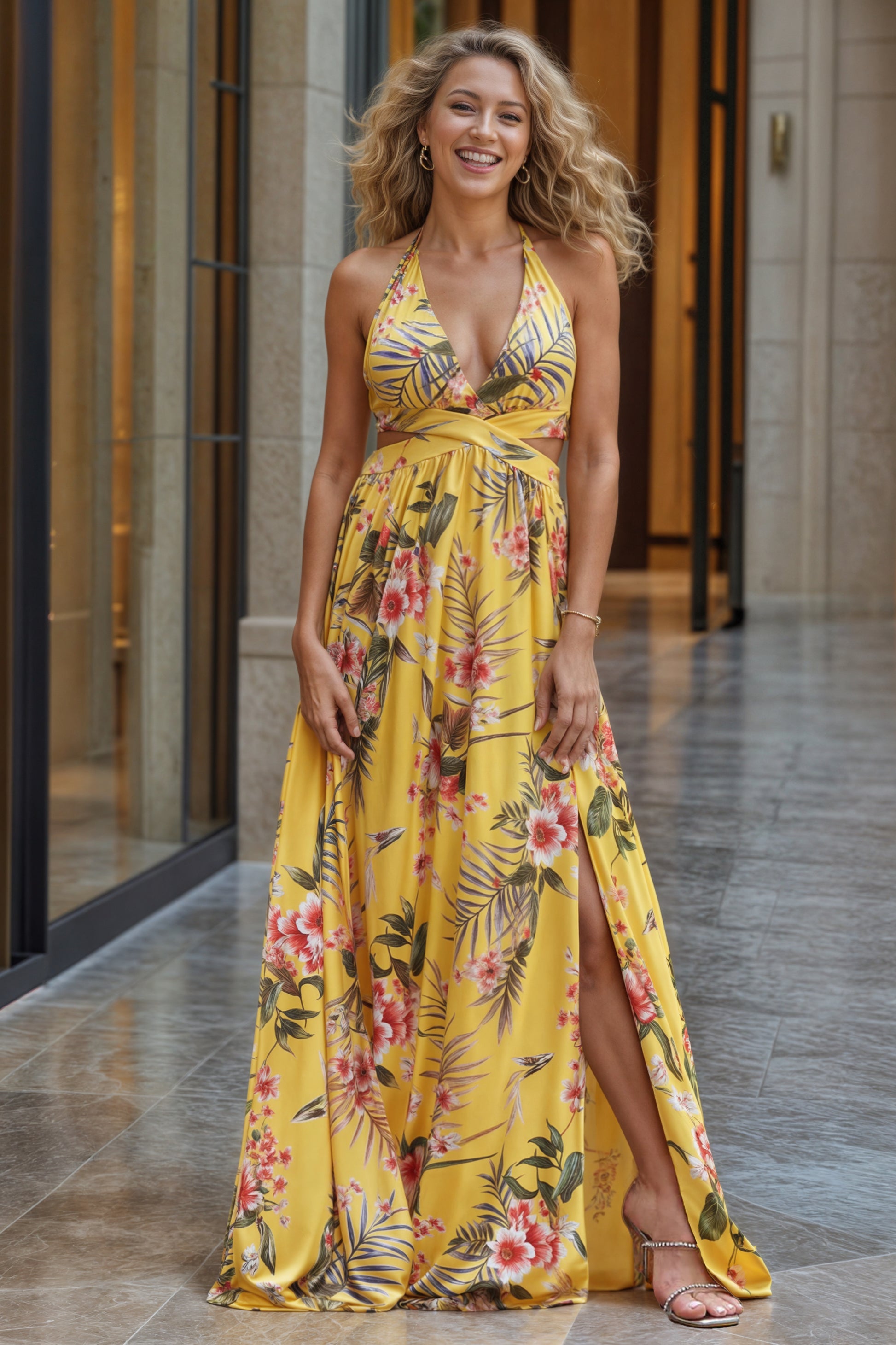 Halter Neck Split Dress.