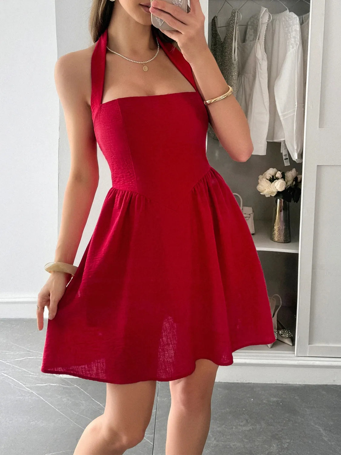 Halter Neck Summer Mini Dress.