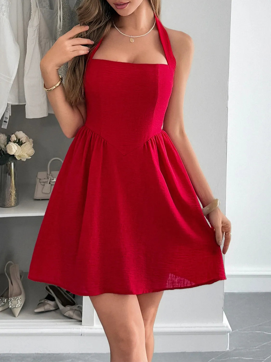Halter Neck Summer Mini Dress.