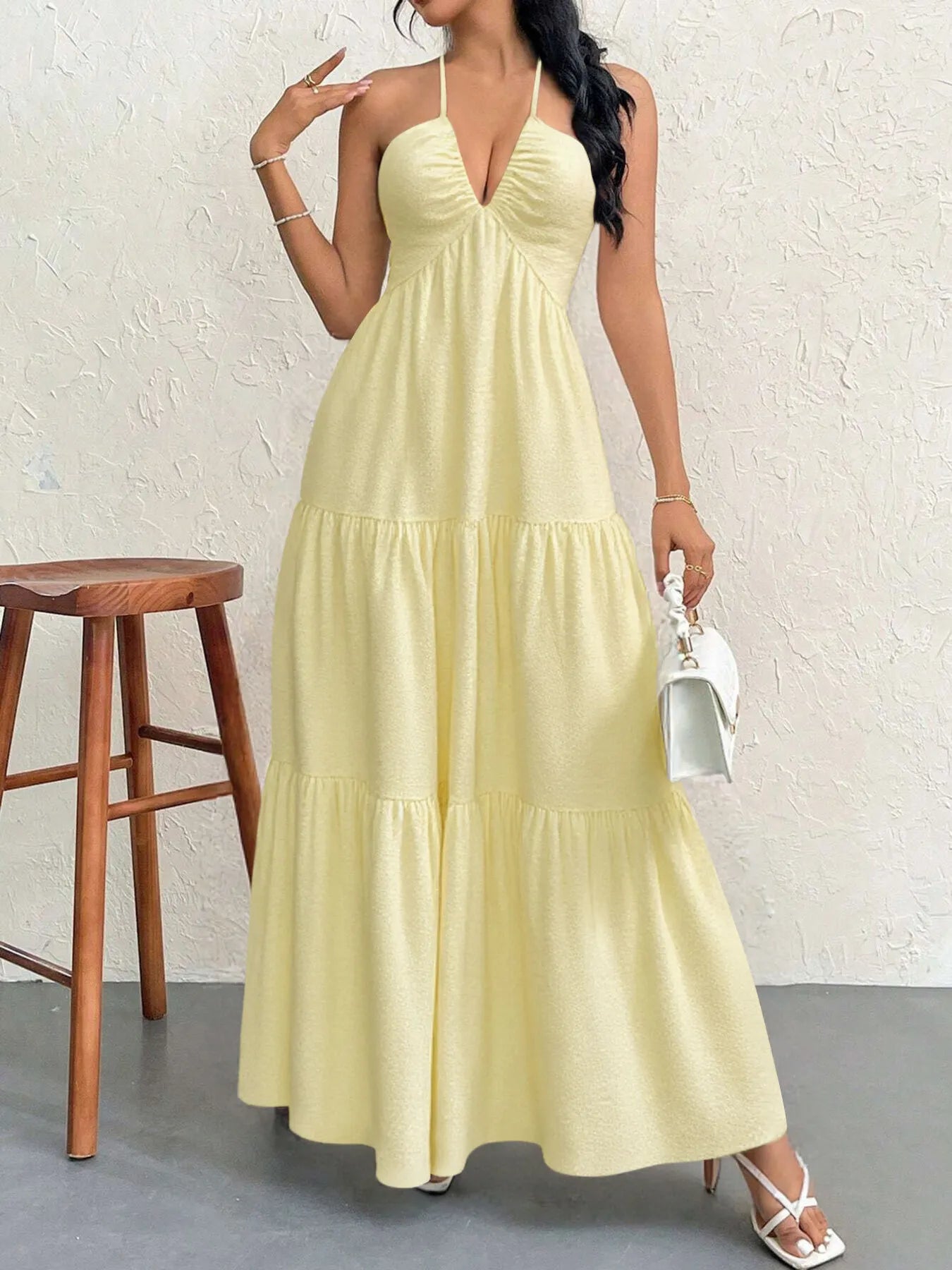 Halter Neck Tiered Maxi Dress.