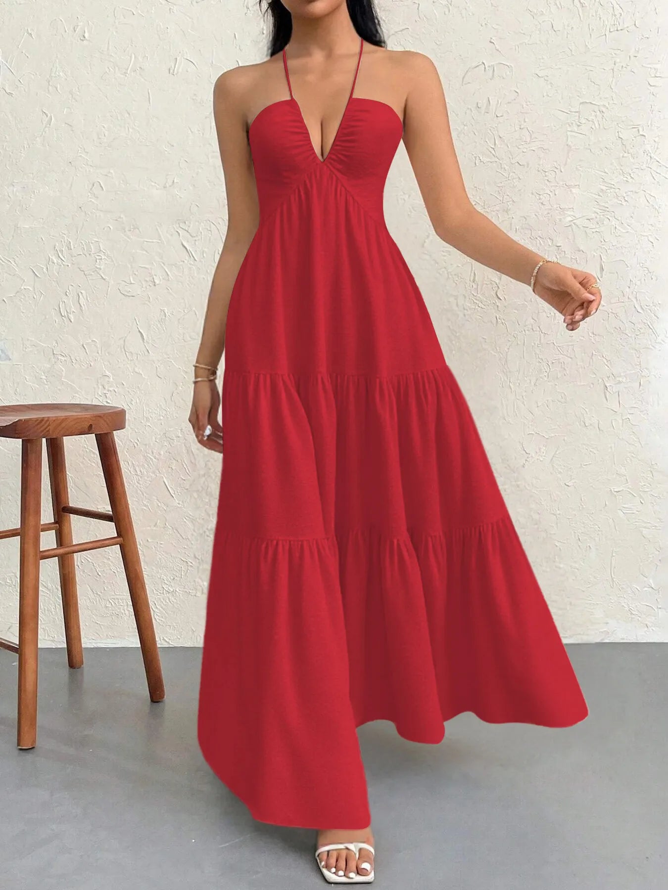 Halter Neck Tiered Maxi Dress.
