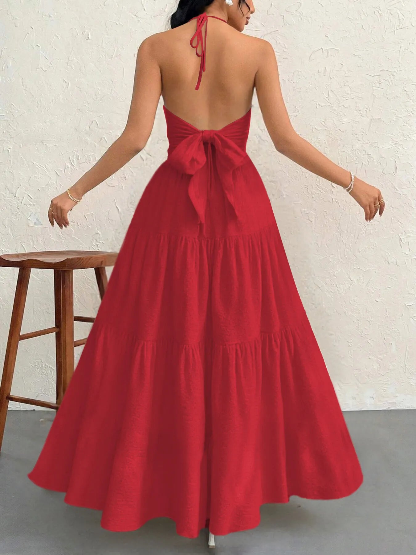 Halter Neck Tiered Maxi Dress.