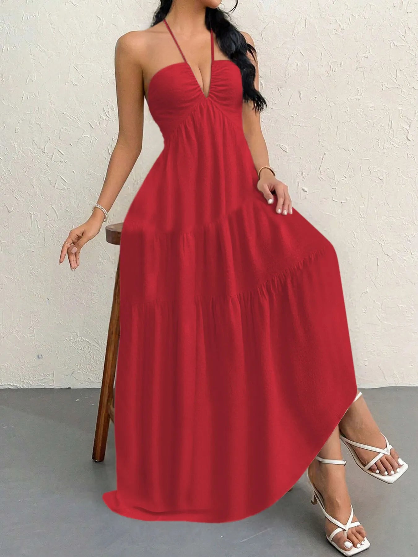 Halter Neck Tiered Maxi Dress.