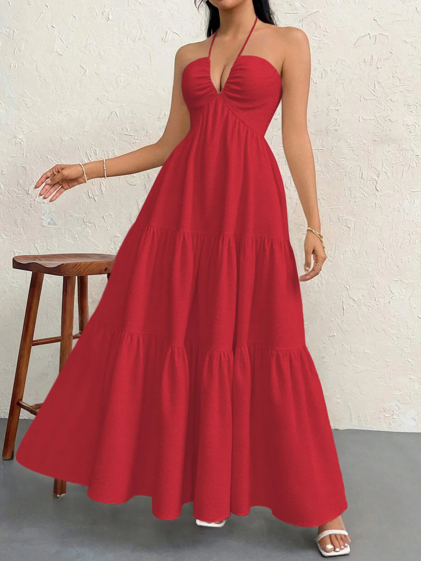 Halter Neck Tiered Maxi Dress.