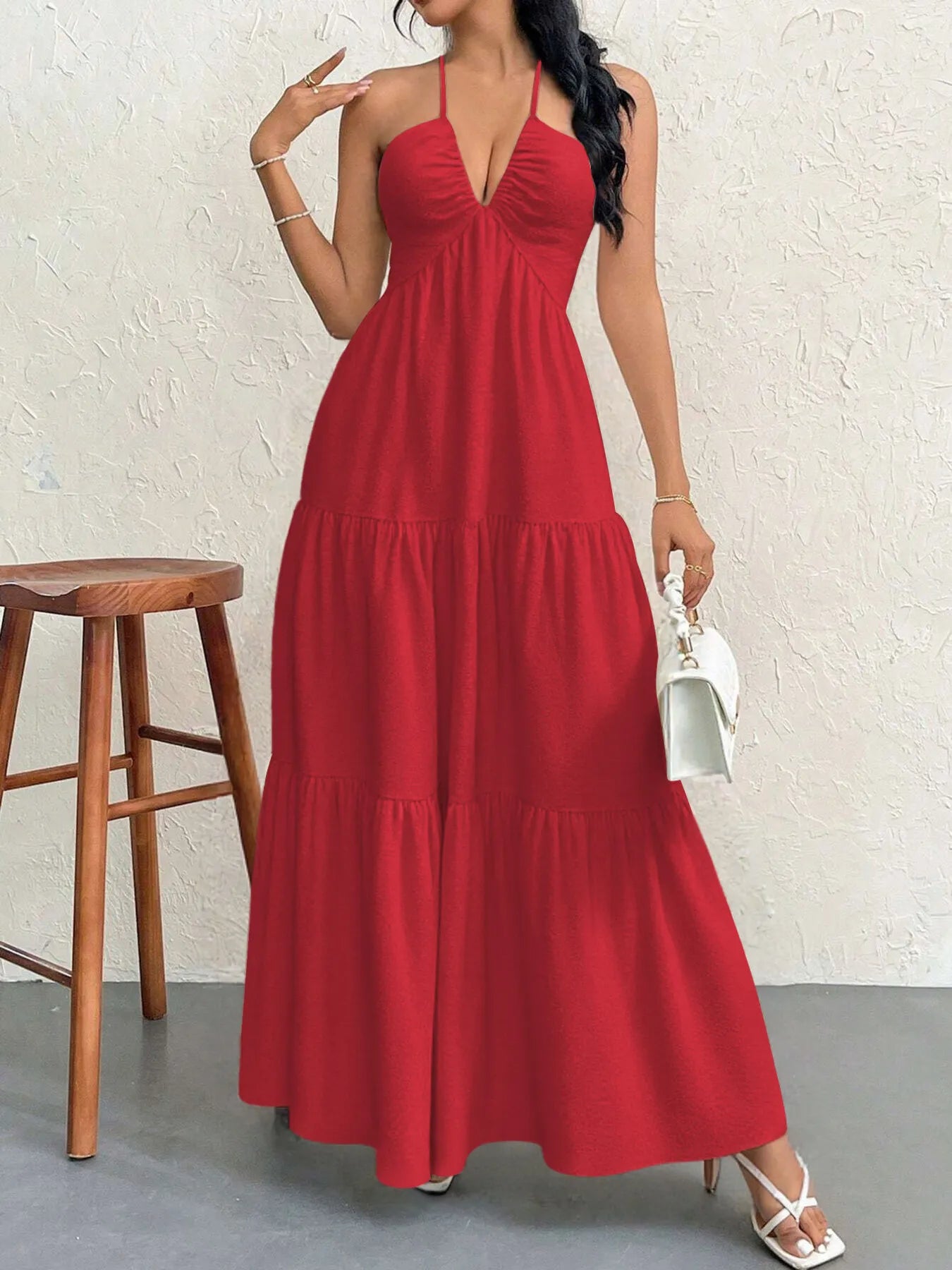 Halter Neck Tiered Maxi Dress.