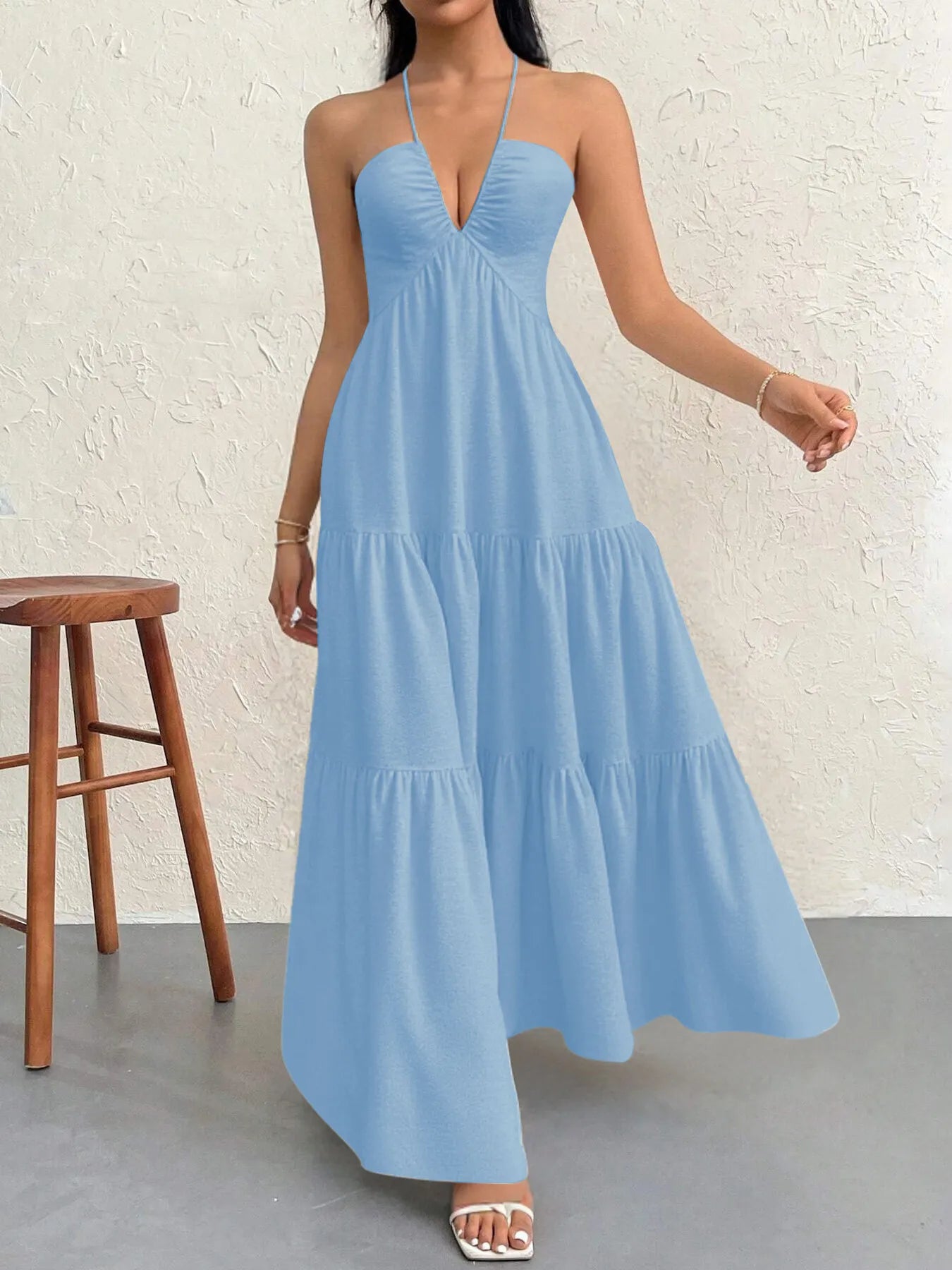 Halter Neck Tiered Maxi Dress.