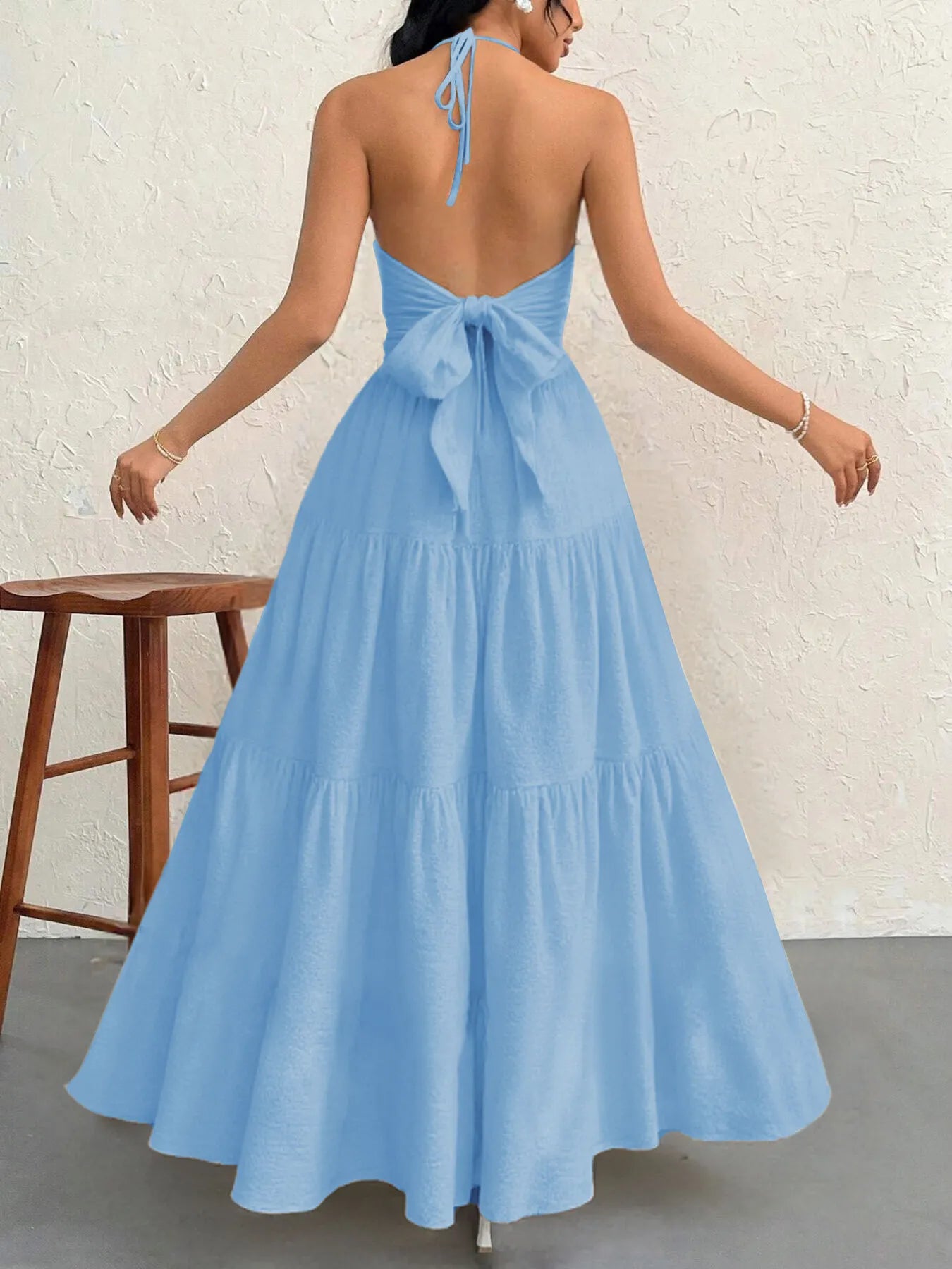 Halter Neck Tiered Maxi Dress.