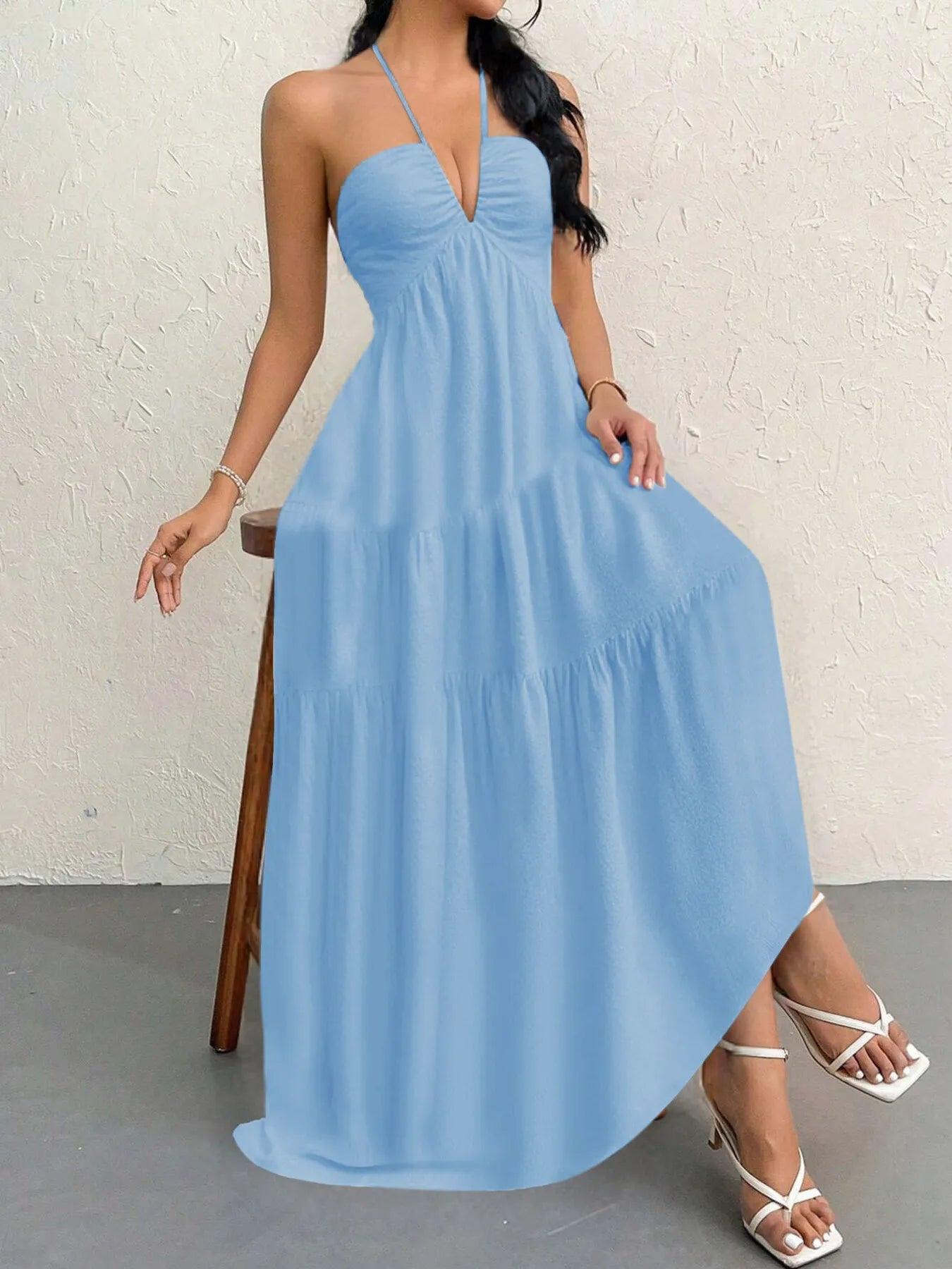 Halter Neck Tiered Maxi Dress.