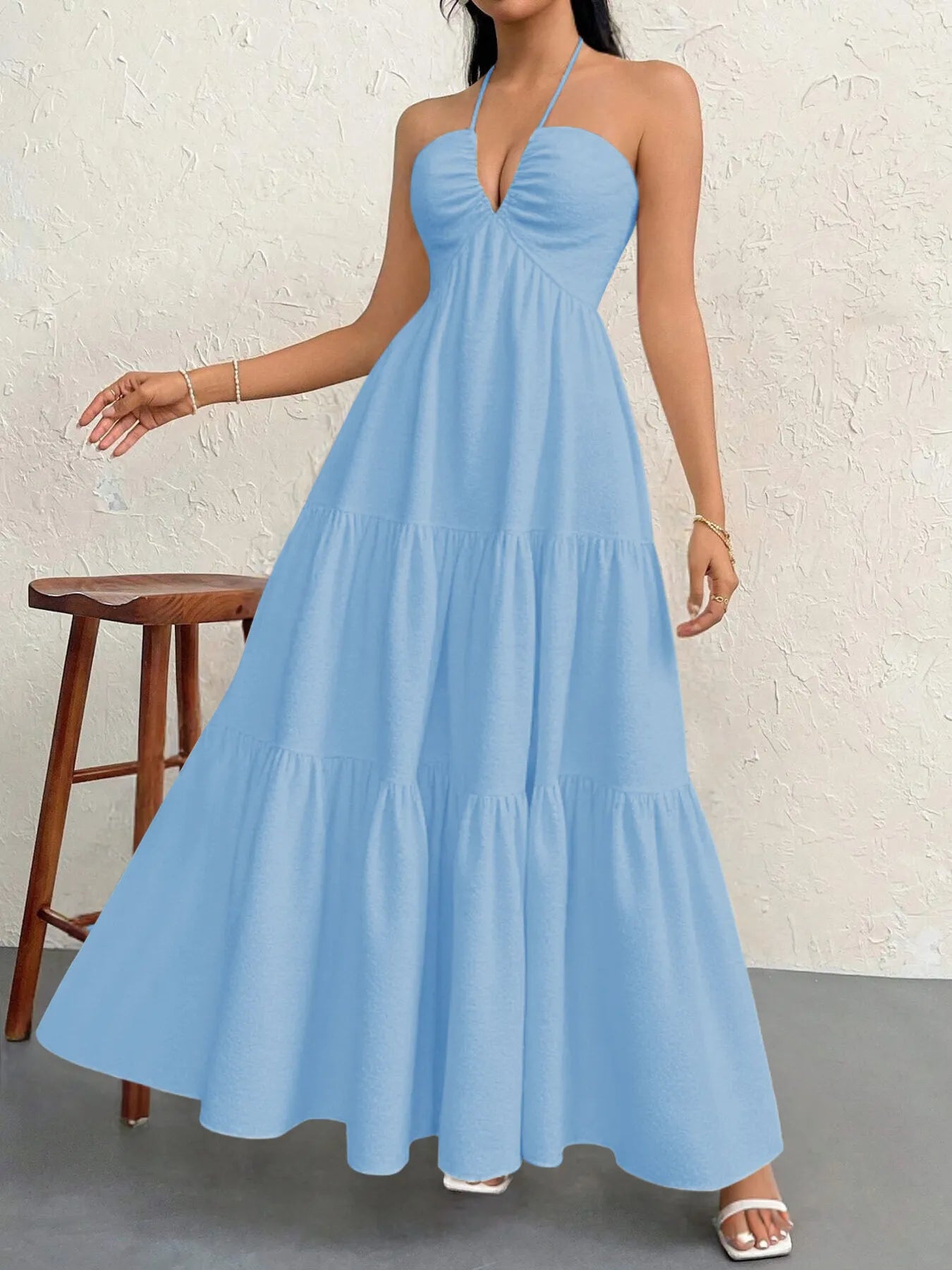 Halter Neck Tiered Maxi Dress.