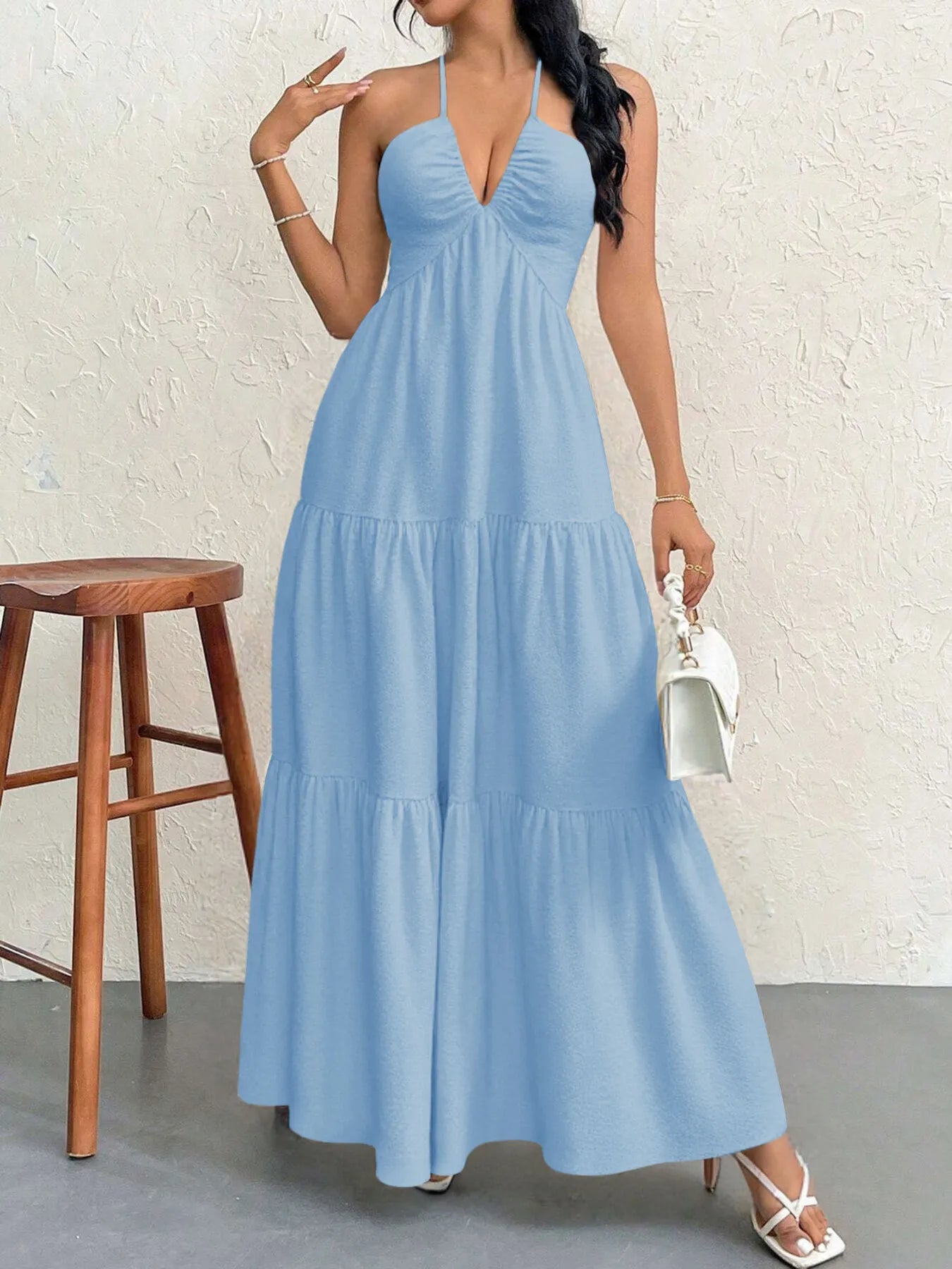 Halter Neck Tiered Maxi Dress.