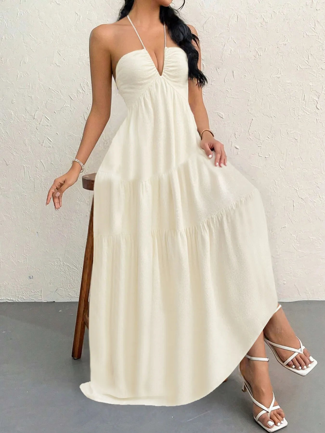 Halter Neck Tiered Maxi Dress.