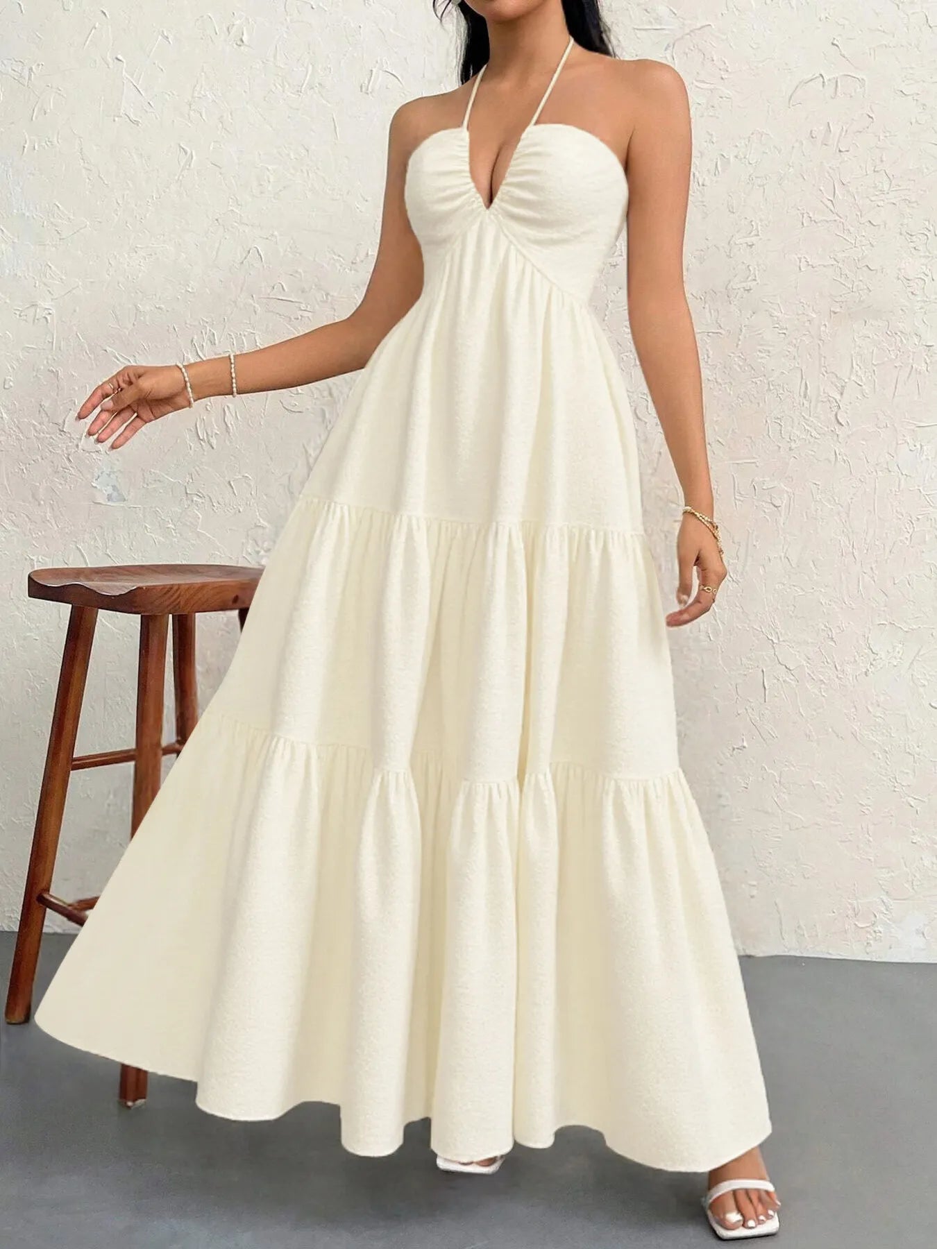 Halter Neck Tiered Maxi Dress.
