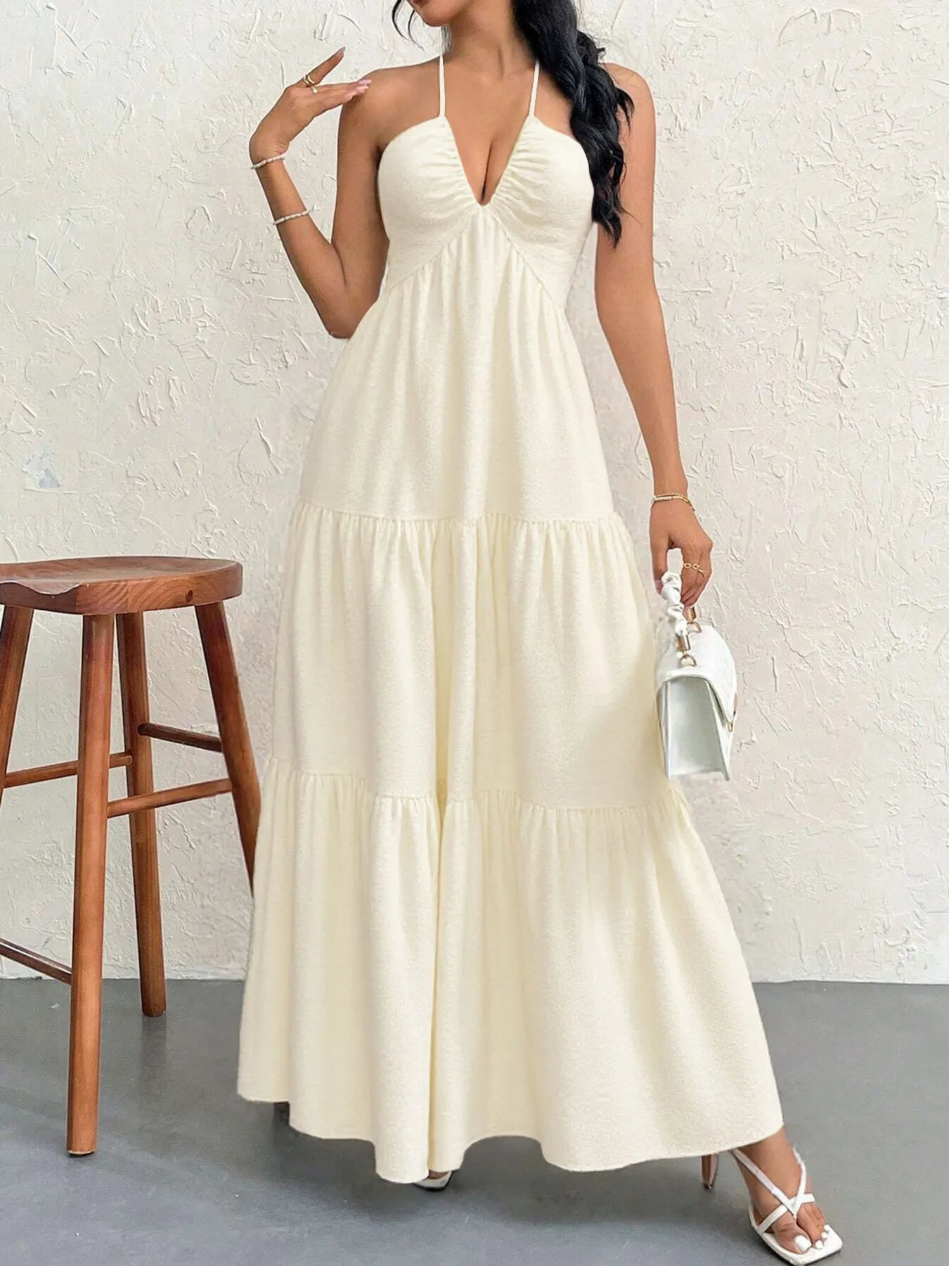 Halter Neck Tiered Maxi Dress.