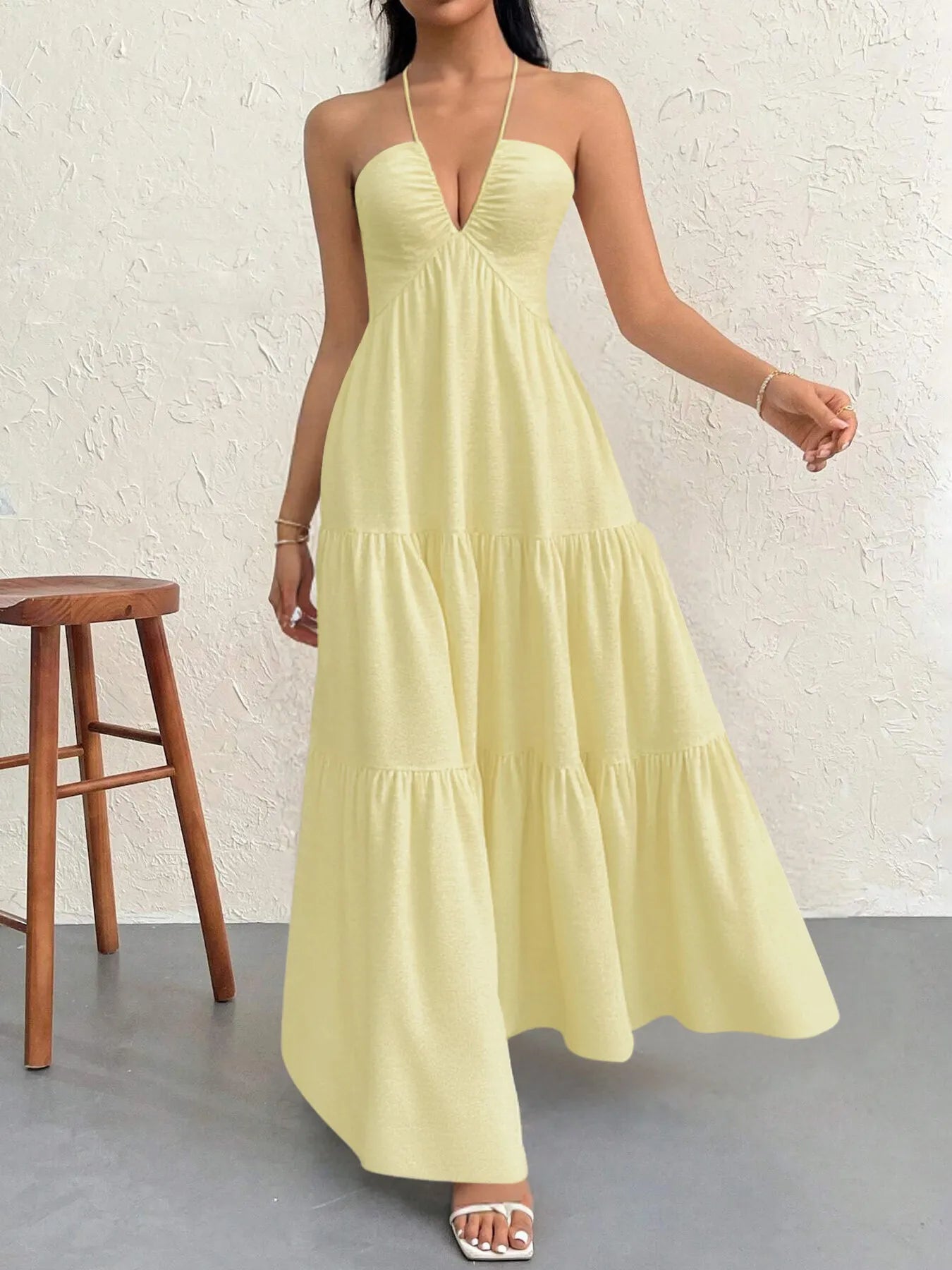 Halter Neck Tiered Maxi Dress.