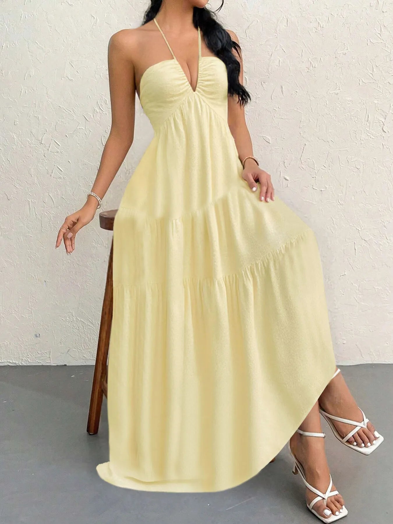 Halter Neck Tiered Maxi Dress.