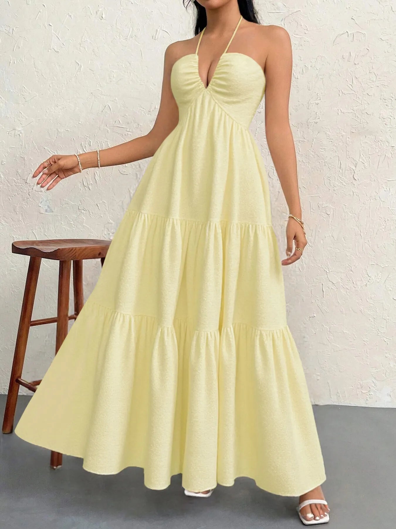 Halter Neck Tiered Maxi Dress.