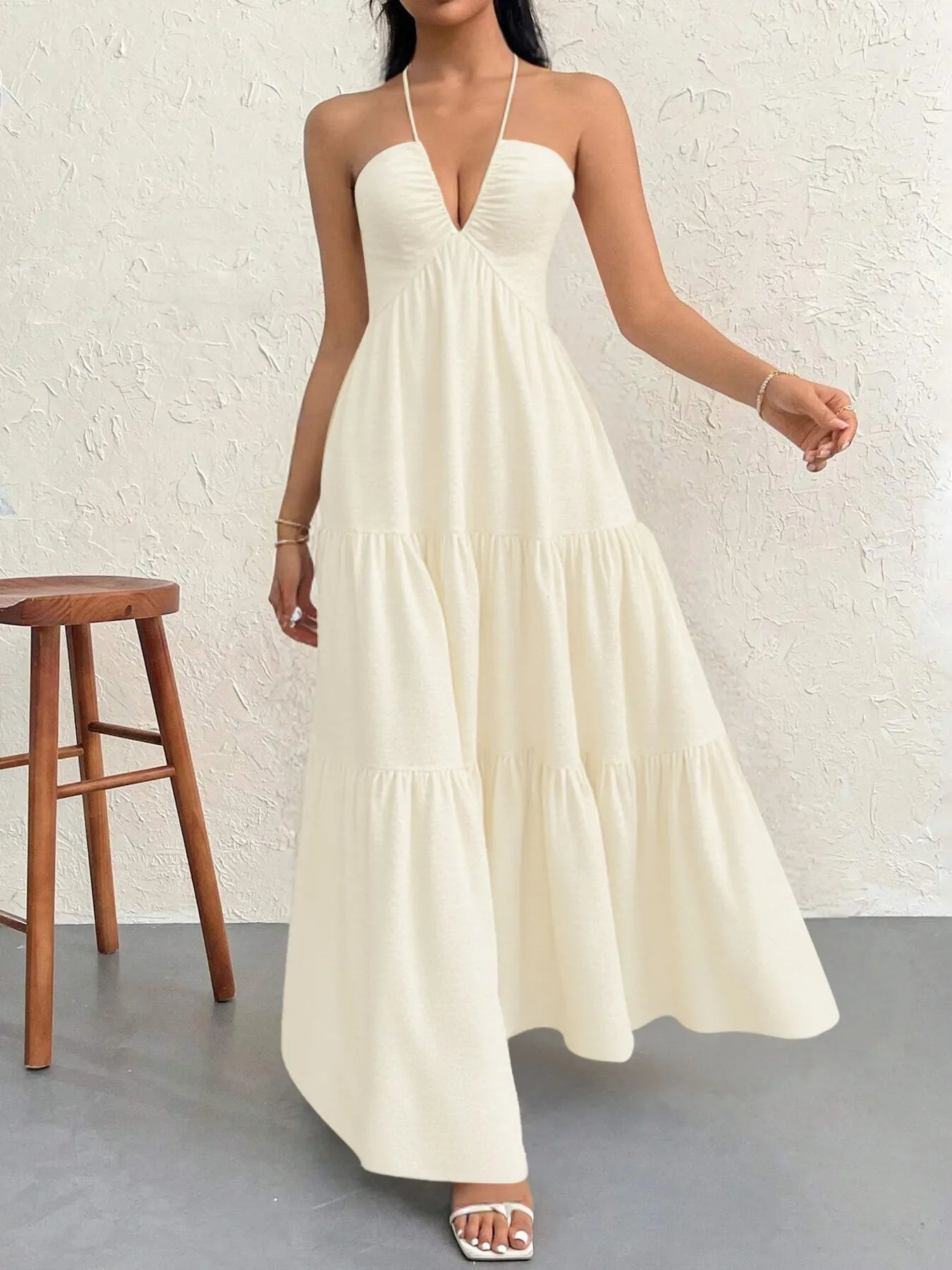 Halter Neck Tiered Maxi Dress.