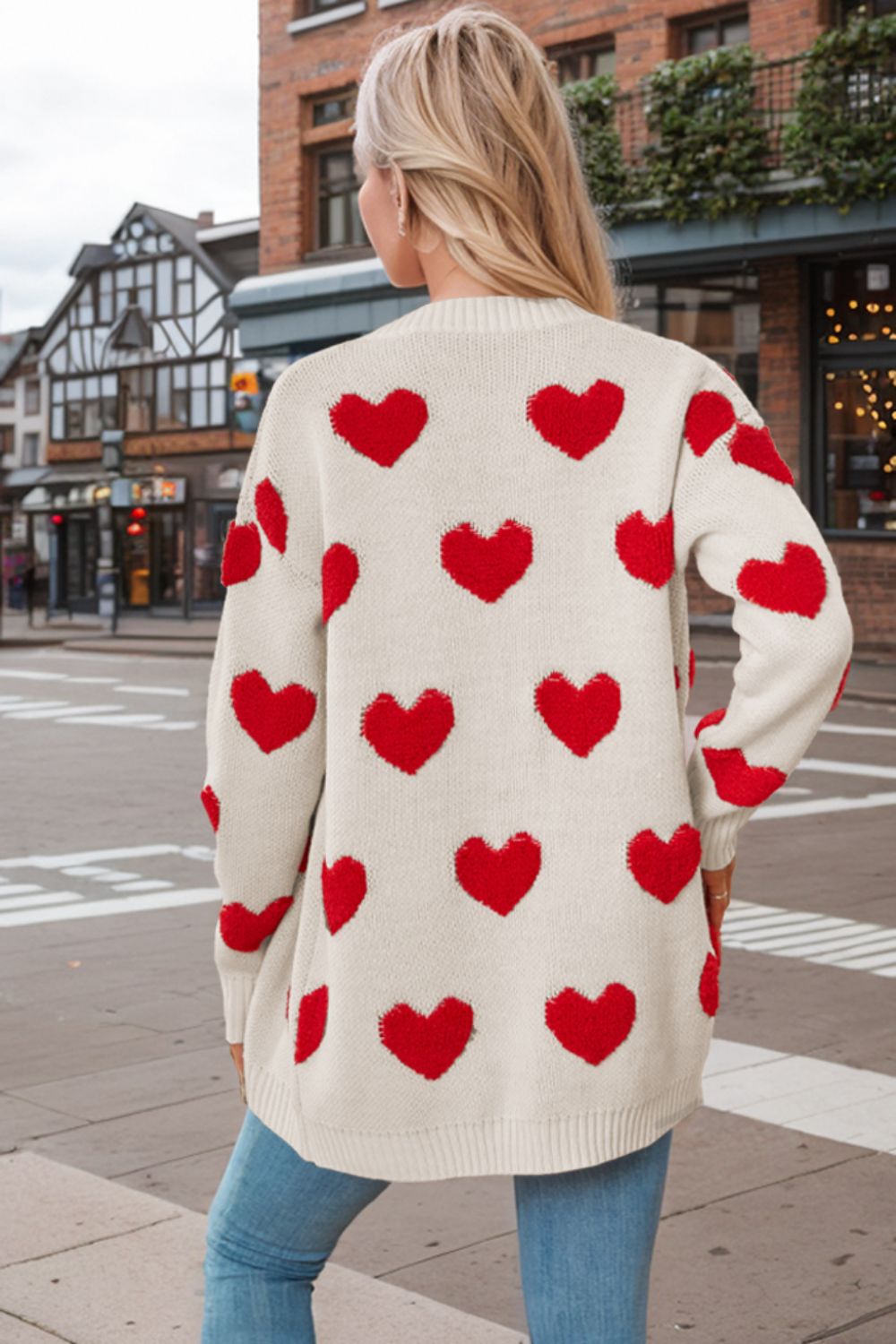 Heart button down long sleeve cardigan.