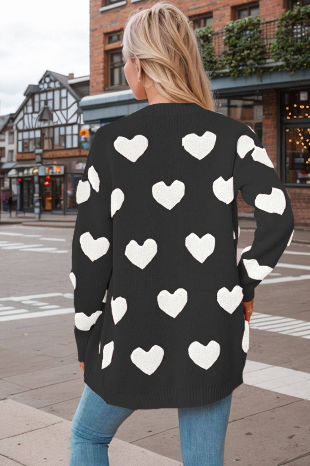 Heart button down long sleeve cardigan.
