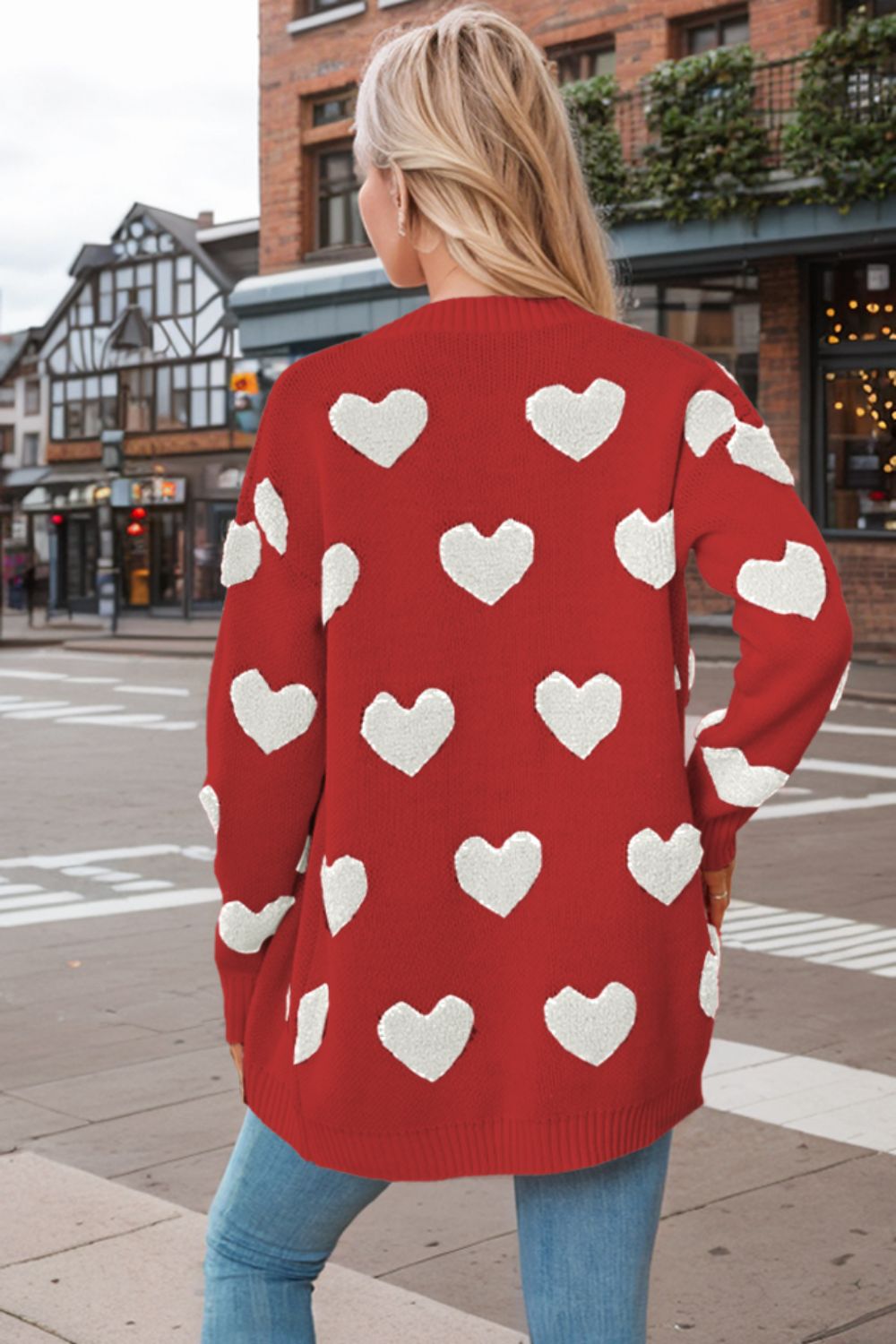 Heart button down long sleeve cardigan.