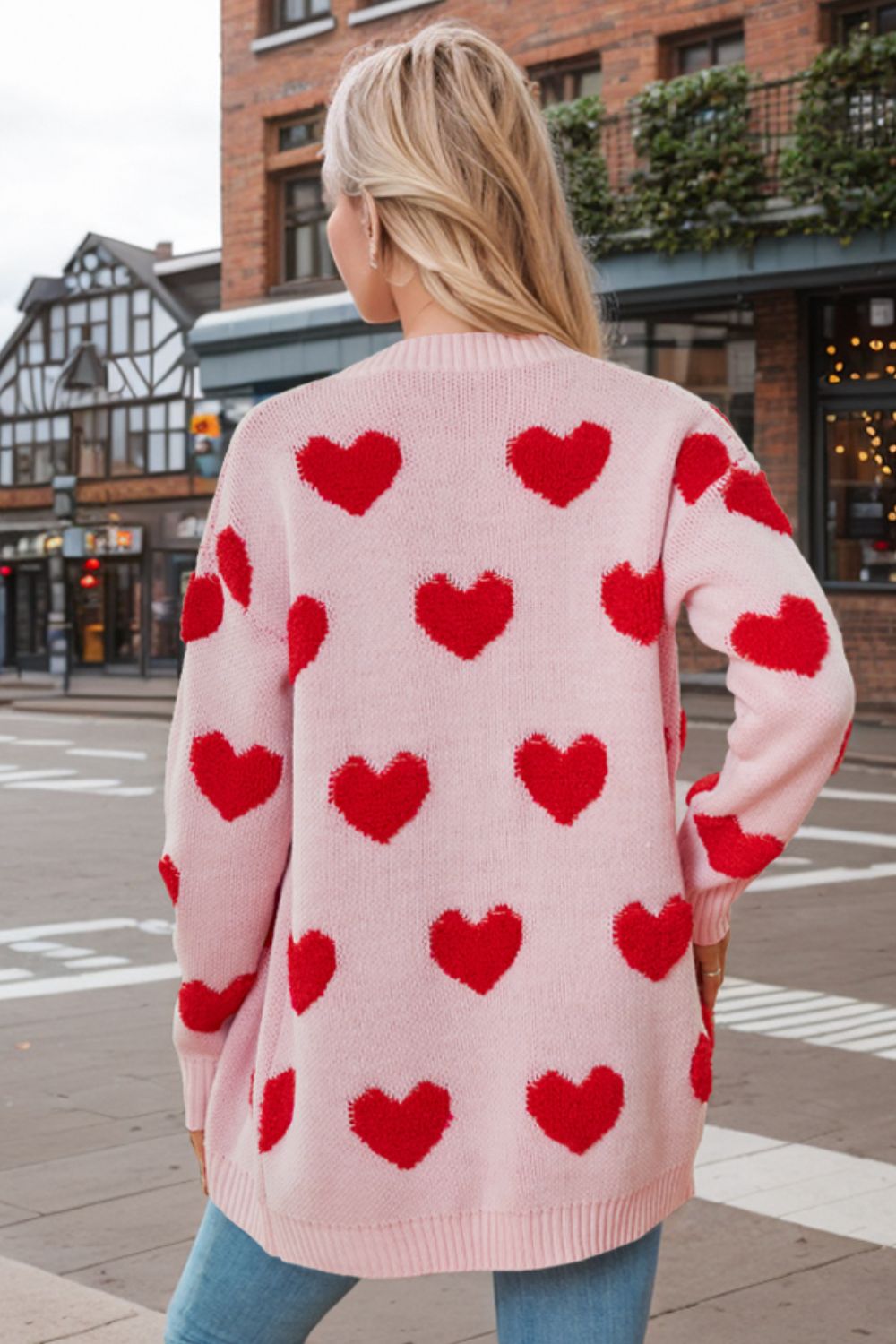 Heart button down long sleeve cardigan.
