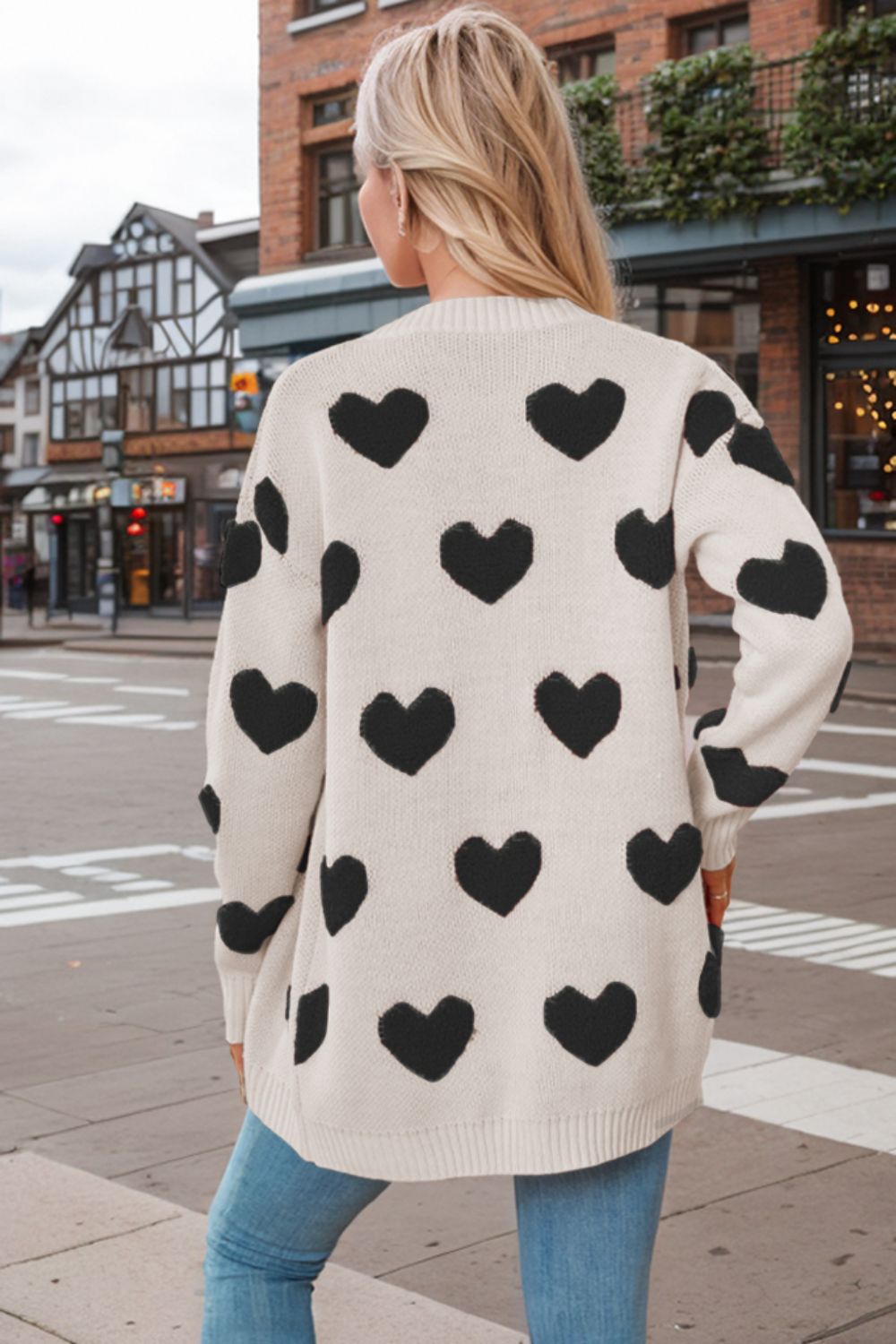 Heart button down long sleeve cardigan.