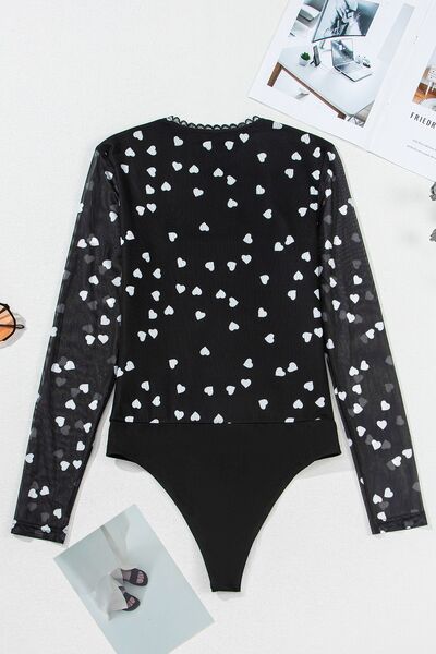 Heart square neck long sleeve bodysuit.