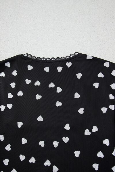 Heart square neck long sleeve bodysuit.