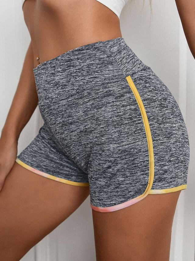Heathered wide waistband shorts.