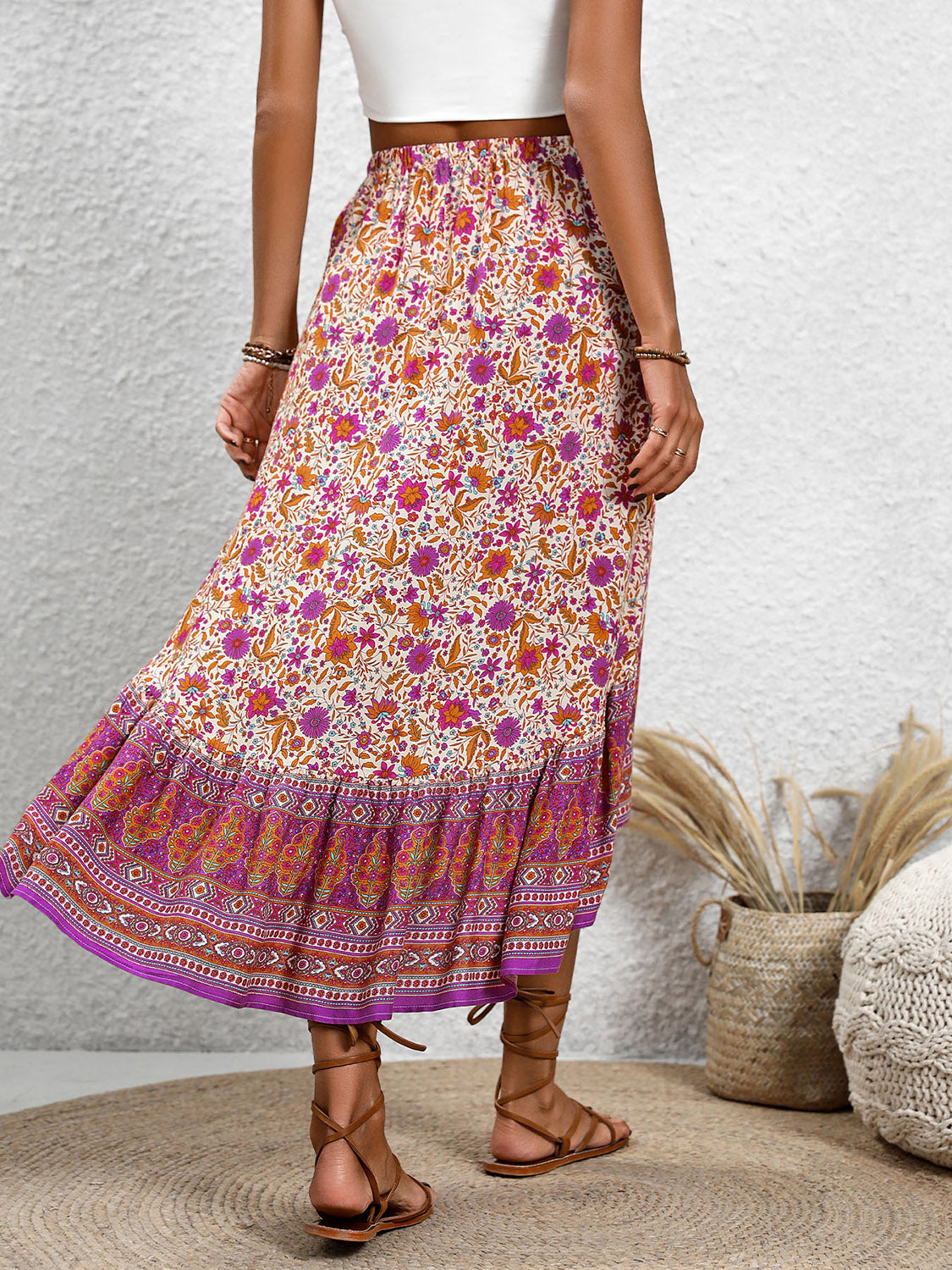 Perfee High-Low Elastic Waist Skirt.