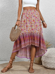 Perfee High-Low Elastic Waist Skirt.