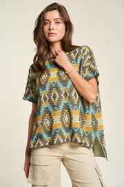 Davi Dani high-low geometric round neck knit top.