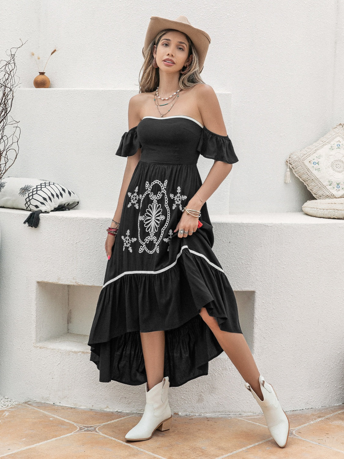 High-Low Off-Shoulder Dress.