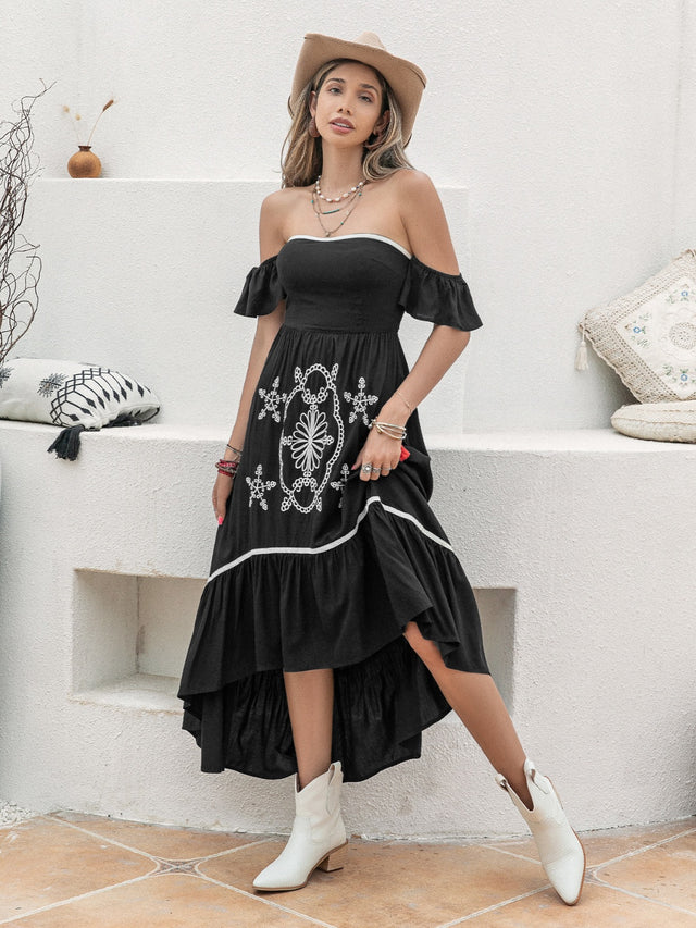 High-Low Off-Shoulder Dress.