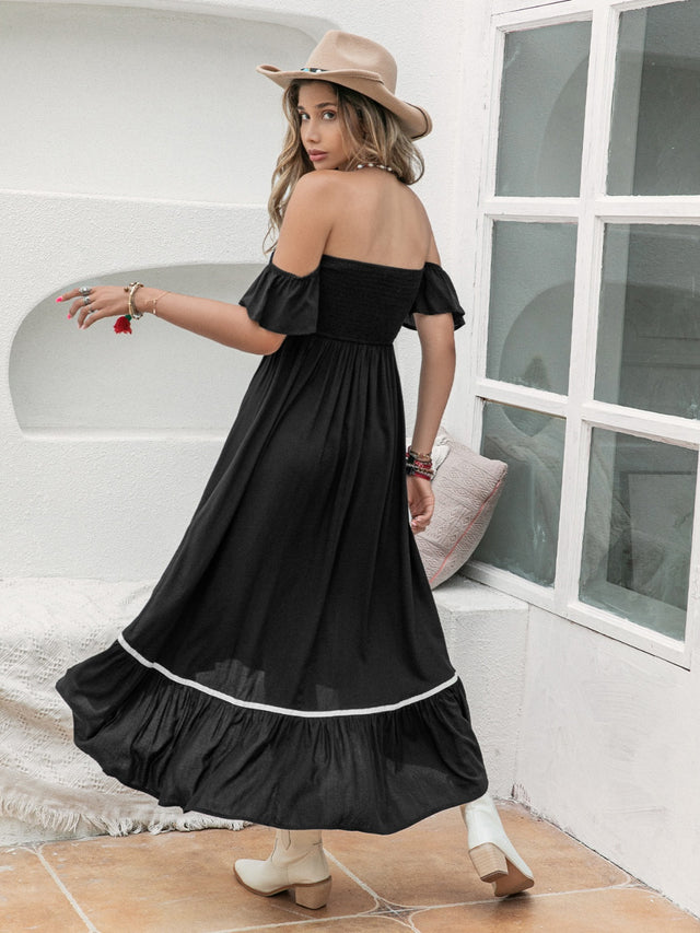 High-Low Off-Shoulder Dress.