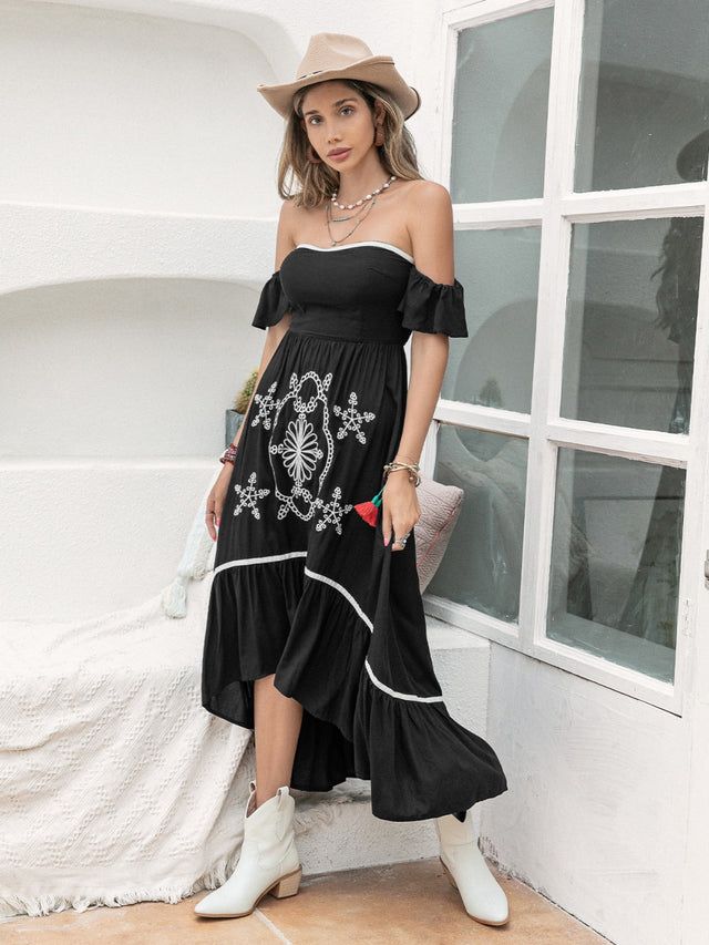 High-Low Off-Shoulder Dress.