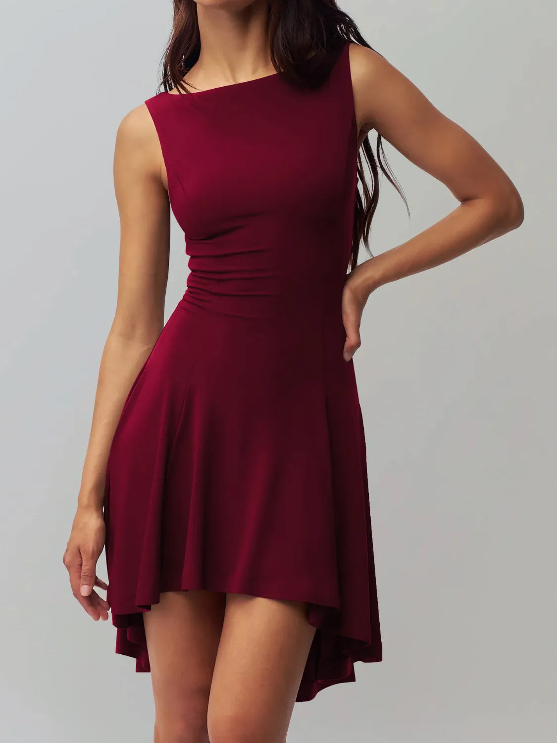 High-Low Round Neck Sleeveless Dress.