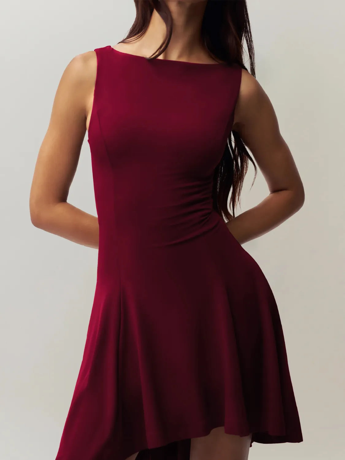 High-Low Round Neck Sleeveless Dress.